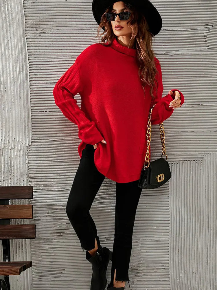 Véronique - Pull Oversize Rouge avec Col