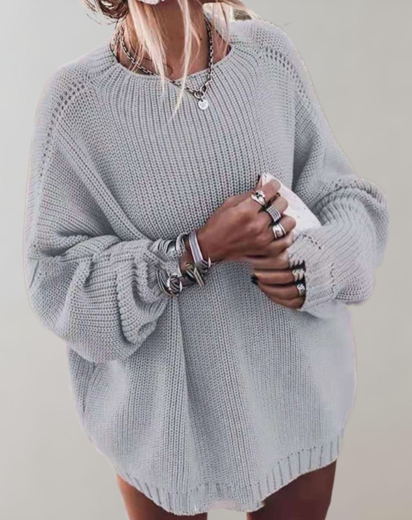 Léa – Pull oversize en tricot avec manches côtelées